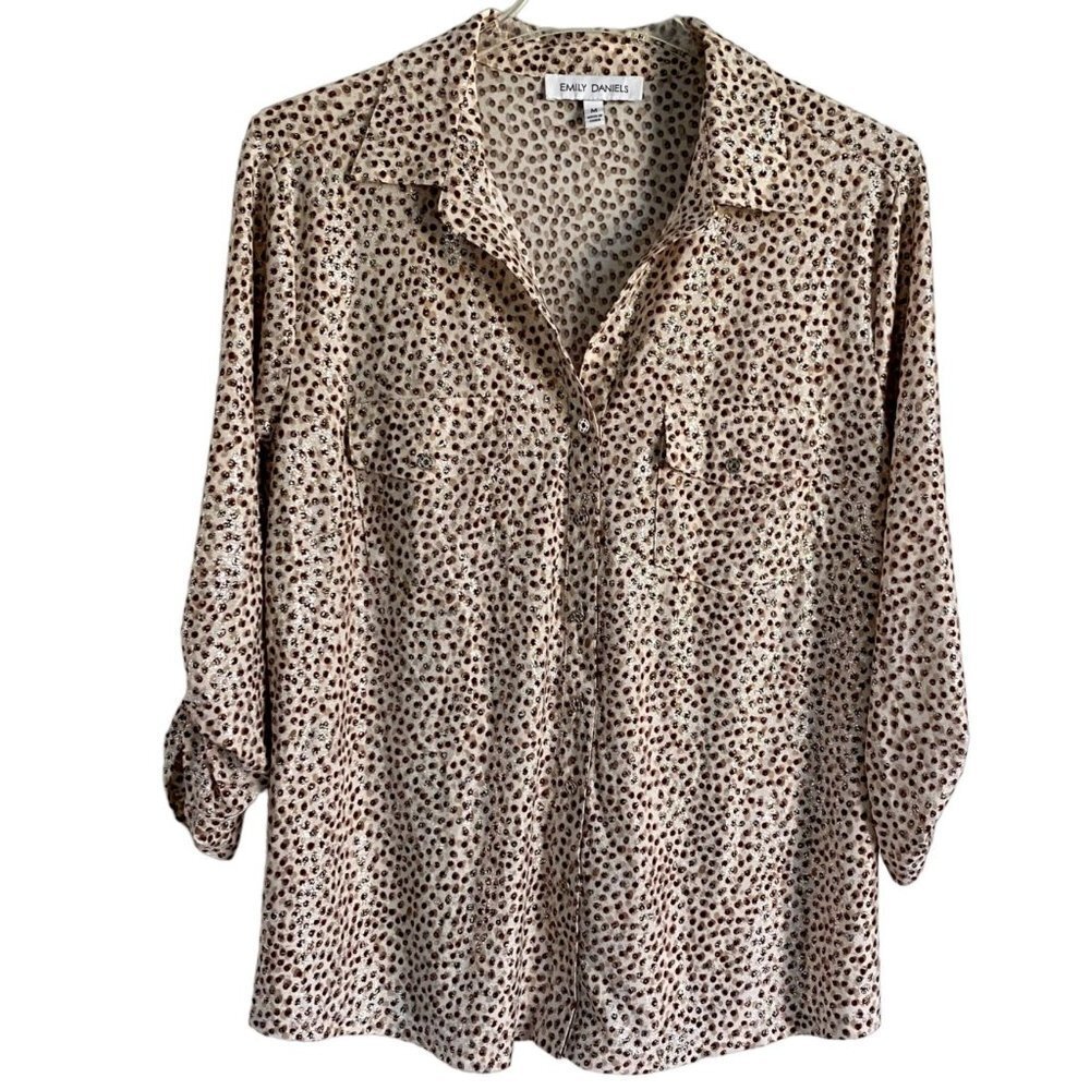 Emily Daniels Animal Print Button Up 3/4 Sleeves with Some Sparkle Size Medium
